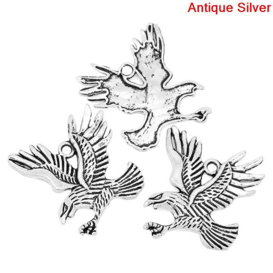 Imagen de Colgantes Aleación del Metal Del Zinc de Animal  Águila,Raya Plata Antigua Rhinestone 3.5cm x 3.2cm, 20 Unidades