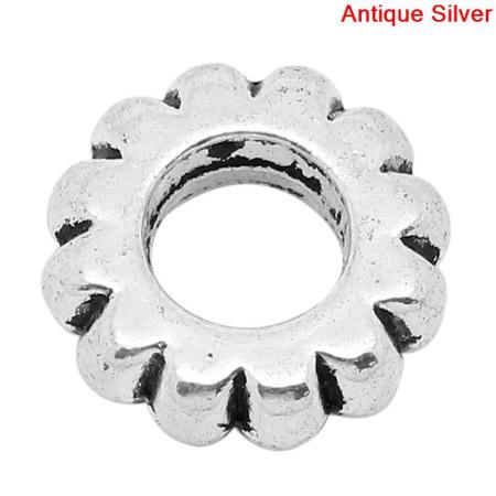 Zinc Metal Alloy European Style Large Hole Charm Beads Gear Antique Silver About 12mm x 12mm, Hole: Approx 5.2mm, 50 PCs