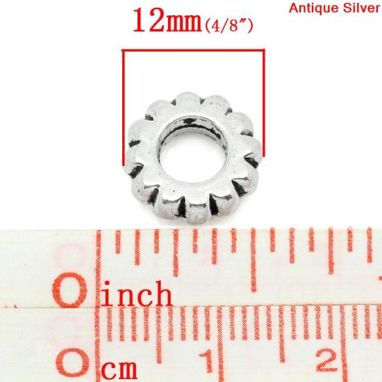 Picture of Zinc Metal Alloy European Style Large Hole Charm Beads Gear Antique Silver About 12mm x 12mm, Hole: Approx 5.2mm, 50 PCs