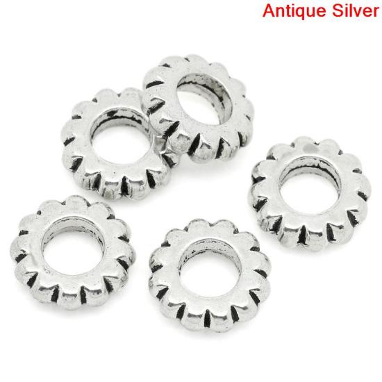 Picture of Zinc Metal Alloy European Style Large Hole Charm Beads Gear Antique Silver About 12mm x 12mm, Hole: Approx 5.2mm, 50 PCs