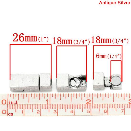 Bild von Zinklegierung Magnetverschluss Rechteck Antiksilber (für 6mm Kordel) 26mm x 9mm 1 Stück