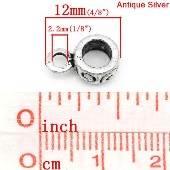 Bild von Zinklegierung Element Perlen Für European Armband Rund Antik Silber, mit Helix Muster, 4.8mm, 2.2mm, 12mm x 8mm, 100 Stücke