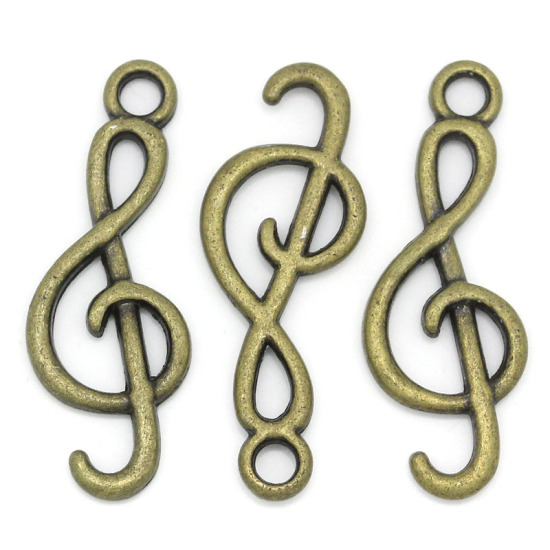 Picture of Charm Pendants Musical Note Antique Bronze 26x9mm,50PCs