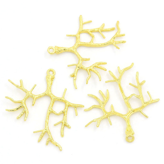 Image de Pendentifs en Laiton Forme Branches Plaqué argent, 2.8cm-3.1cm x 28.0mm, 5 Pièces