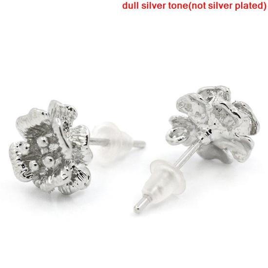 Imagen de Pendientes del perno prisionero Latón de Flor,Tono de Plata 17mm x 10mm, 10 Unidades