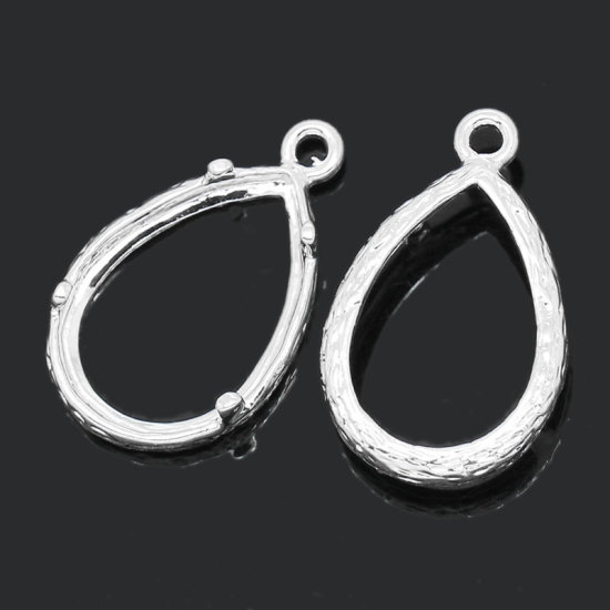 Image de Pendentif en Laiton Goutte d'Eau Argenté (Convenable à Cabochon 14mm x 10mm) 19mm x 12mm-18mm x 12mm, 10 PCs