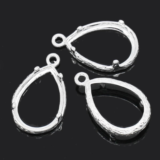 Image de Pendentif en Laiton Goutte d'Eau Argenté (Convenable à Cabochon 14mm x 10mm) 19mm x 12mm-18mm x 12mm, 10 PCs