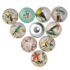 Picture of 18mm Glass Snap Button Fit Snap Button Bracelets Round Silver Tone At Random Color Mixed Bird , Knob Size: 5.5mm, 12 PCs
