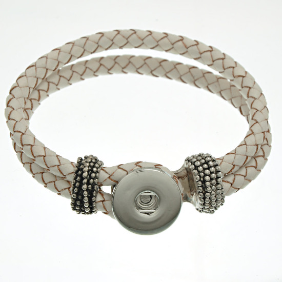 Bild von Echte Leder Chunks Armband Wickelarmband für 18mm/20mm Druckknöpfe Weiß 22cm lang, Loch Größe: 6.0mm, 1 Stück