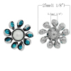 Picture of Zinc Metal Alloy Snap Buttons Flower Antique Silver White Inlaid Acrylic Imitation Pearl Blue Rhinestone Fit Snap Button Bracelets 27mm(1 1/8") Dia, Knob Size: 5.5mm( 2/8"), 1 Piece