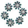 Picture of Zinc Metal Alloy Snap Buttons Flower Antique Silver White Inlaid Acrylic Imitation Pearl Blue Rhinestone Fit Snap Button Bracelets 27mm(1 1/8") Dia, Knob Size: 5.5mm( 2/8"), 1 Piece