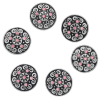 Picture of 19mm Zinc Metal Alloy Snap Buttonss Round Antique Silver Pink Rhinestone Flower Carved Fit Snap Button Bracelets, Knob Size: 5.5mm( 2/8"), 1 Piece