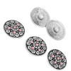 Picture of 19mm Zinc Metal Alloy Snap Buttonss Round Antique Silver Pink Rhinestone Flower Carved Fit Snap Button Bracelets, Knob Size: 5.5mm( 2/8"), 1 Piece