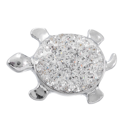 Ocean Jewelry Alloy Snap Buttons Tortoise Silver Tone Clear Rhinestone Fit Snap Button Bracelets 25mm(1") x 17mm( 5/8"), Knob Size: 5.5mm( 2/8"), 1 Piece
