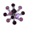 Picture of Alloy Snap Buttons Dandelion Silver Tone Purple Rhinestone Fit Snap Button Bracelets 26mm(1") x 26mm(1"), Knob Size: 5.5mm( 2/8"), 1 Piece