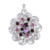 Picture of Alloy Snap Buttons Dandelion Silver Tone Purple Rhinestone Fit Snap Button Bracelets 26mm(1") x 26mm(1"), Knob Size: 5.5mm( 2/8"), 1 Piece