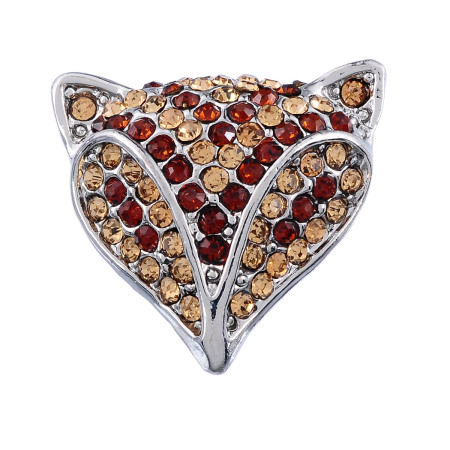 Alloy Snap Buttons Fox Silver Tone Champagne Rhinestone Fit Snap Button Bracelets 22mm( 7/8") x 23.5mm( 7/8"), Knob Size: 5.5mm( 2/8"), 1 Piece
