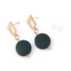 Picture of Natural Wood Ear Post Stud Earrings Findings Trapezoid Gold Plated Dark Green Round W/ Loop 38mm x 15mm, Post/ Wire Size: (21 gauge), 2 Pairs