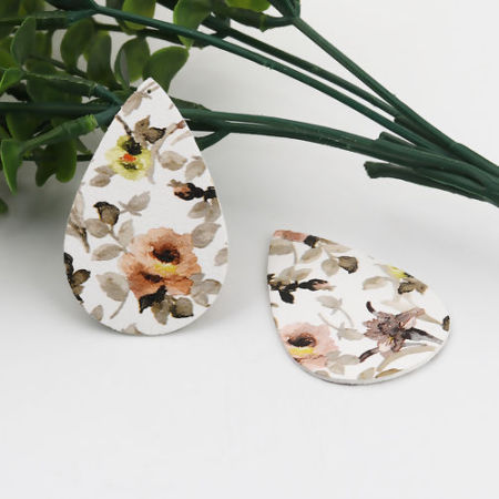 Colgantes PU de Gota ,Blanco yFlor Hoja 56mm x 36mm, 10 Unidades