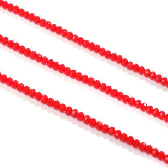 Image de Perles en Cristal ( Synthétique ) Plat-Rond Rouge A Facettes Env. 4mm Dia., Trou: env. 0.7mm, 47cm - 45cm long, 10 Enfilades (Env. 140 - 148 Pcs/Enfilade)