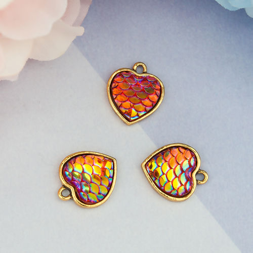 Picture of Zinc Based Alloy & Resin Mermaid Fish/ Dragon Scale Charms Heart