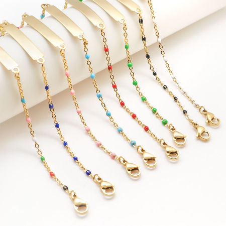 304 Stainless Steel Blank Stamping Tags Bracelets Gold Plated Mixed Color Enamel
