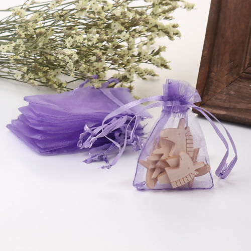 Picture of Wedding Gift Organza Jewelry Bags Drawstring Rectangle Violet