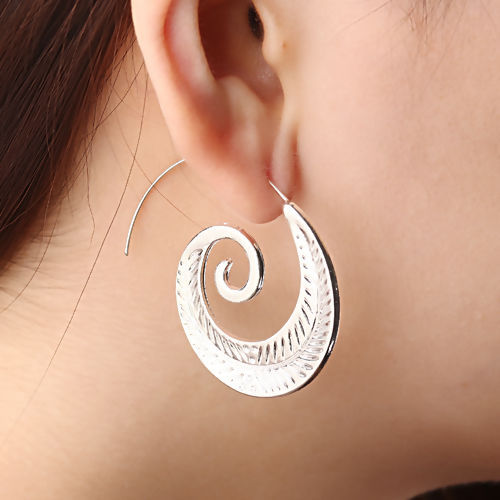 Image de Boucles d'Oreilles Créole Anneau Spiral Feuilles 