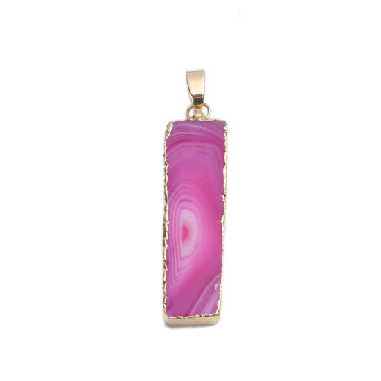 Picture of (Grade A) Agate ( Natural ) Pendants Rectangle Gold Plated Fuchsia 45mm x 12mm, 1 Piece