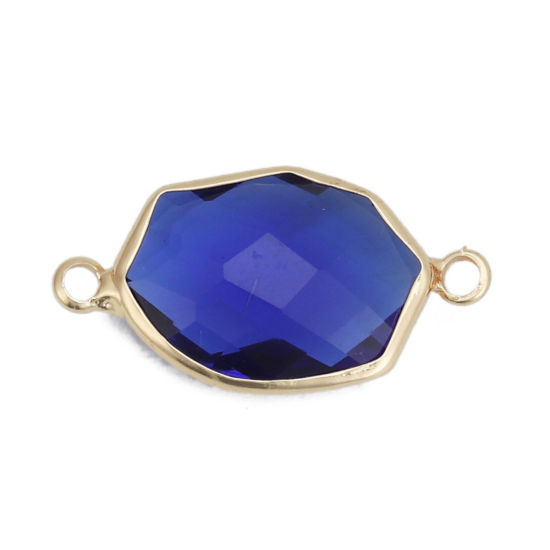 Picture of Brass & Glass Connectors Irregular Gold Plated Royal Blue Faceted 23mm x 12mm, 5 PCs                                                                                                                                                                          