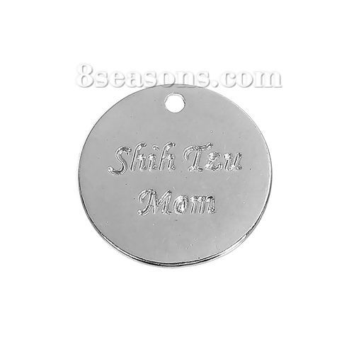Immagine di Lega di Zinco Charms Cane Tondo Tono Argento Messaggio " Shih Tzu Mom " 17mm Dia, 10 Pz