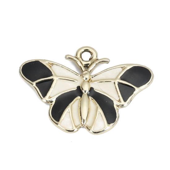 Imagen de Zamak Colgantes Charms Mariposa KC Dorado Negro Esmalte 24mm x 17mm, 10 Unidades