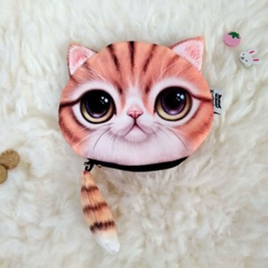 Picture of Yellow tail cat Cute cartoon cat cat head storage bag purse