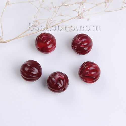Picture of Acrylic Beads Pumpkin Wine Red Marble Effect About 17mm x 16mm, Hole: Approx 3mm, 30 PCs