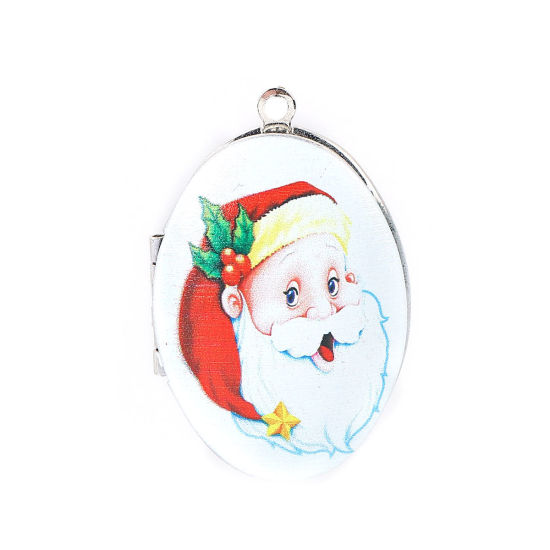 Picture of Zinc Based Alloy Picture Photo Locket Frame Pendents Oval Christmas Santa Claus