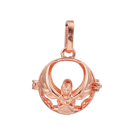 Copper Pendants Mexican Angel Caller Bola Harmony Ball Wish Box Locket Angel Rose Gold (Fits 14mm Beads) 31mm(1 2/8") x 24mm(1"), 2 PCs