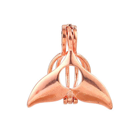 Copper Wish Pearl Locket Jewelry Pendants Whale Tail Rose Gold Can Open (Fit Bead Size: 8mm) 23mm( 7/8") x 23mm( 7/8"), 2 PCs