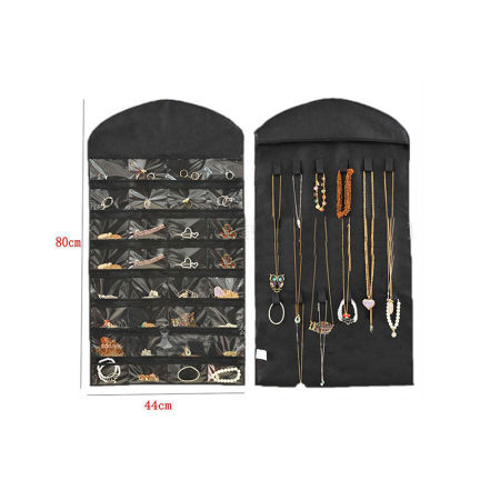 Image de noir Sac de rangement pour bijoux avec 32 pochettes, collier bagues boucles d'oreilles