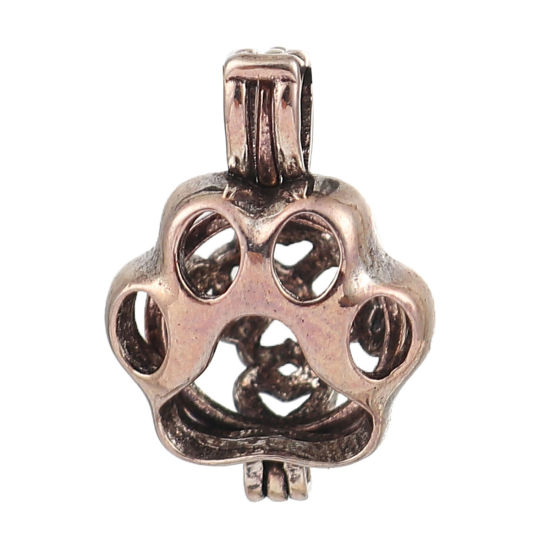 Image de Pendentifs Médaillon Porte Perle de Vœux en Cuivre Patte de Chien Pouvoir Ouvrir     