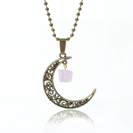 Image de Nouvelle Tendance Druzy /Drusy Colliers Pendentif en Cristal Bronze Antique Mauve Lune Fleurs Creuxses    