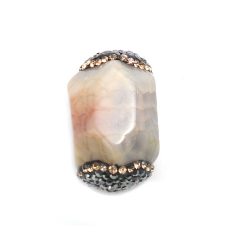 (Grade A) Agate ( Natural ) Beads Grayish White Gun Black & Champagne Rhinestone About 26mm x 17mm, Hole: Approx 1mm, 1 Piece