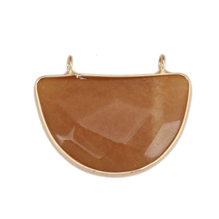 (Grade B) Stone ( Natural ) Pendants Brown Yellow Half Round 3.2cm x 2.6cm, 1 Piece
