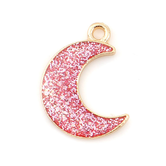 Imagen de Zamak Galaxia Colgantes Charms Luna Media Chapado en Oro Rosado Brillo 19mm x 15mm, 20 Unidades
