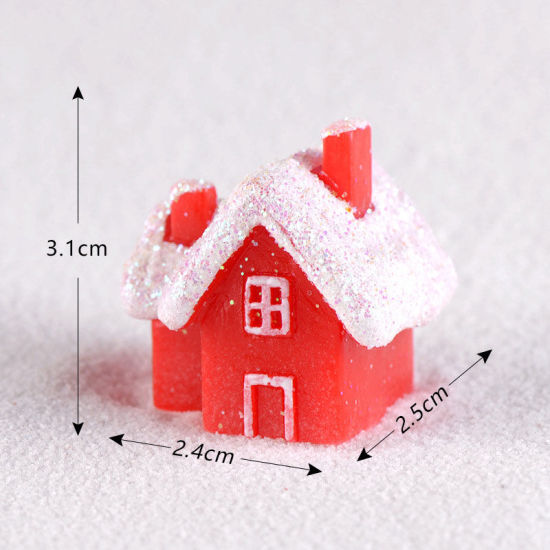 Изображение Белый и Красный - стиль1 милый Рождественский Снежный Дом Декор Статуэтки Сказочный Сад Миниатюры Смола Ремесло Микро Пейзаж Домашний Декор рождество - S