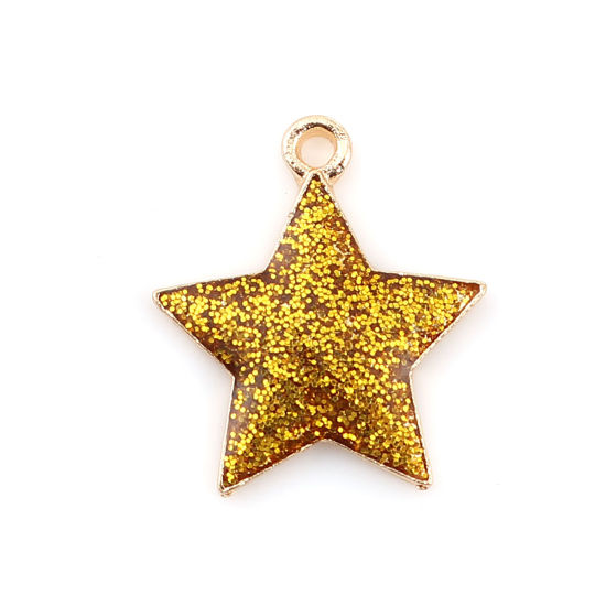 Image de Breloques Galaxie en Alliage de Zinc Etoile Brillant Paillettes Doré Or Email 20mm x 17mm, 20 Pcs

