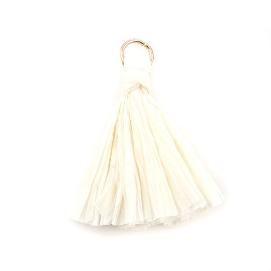 Picture of Raffia Tassel Pendants Gold Plated Ivory 40mm(1 5/8") x 25mm(1"), 20 PCs