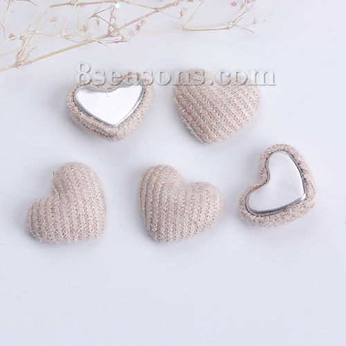 Picture of Zinc Based Alloy Embellishments Heart Creamy-White Velvet Covered 17mm( 5/8") x 14mm( 4/8"), 10 PCs