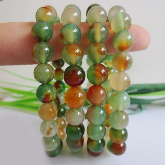 Picture of Natural Agate Elastic Bracelets Green Round 21cm(8 2/8") long, 1 Piece