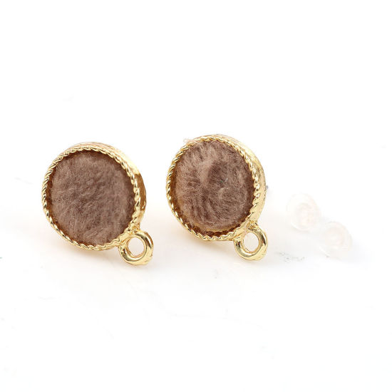 Imagen de Zamak Pendientes Ronda Chapado en Oro Caqui W/ Lazo 16mm x 12mm, Post/ Wire: (21 gauge), 10 Unidades