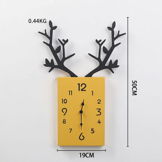 Picture of Wood Wall Clock Yellow Antler With Battery 50cm x 35cm, 1 Piece